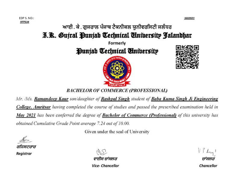 Online Degree/DMC Verification – I.K. GUJRAL, PUNJAB TECHNICAL ...